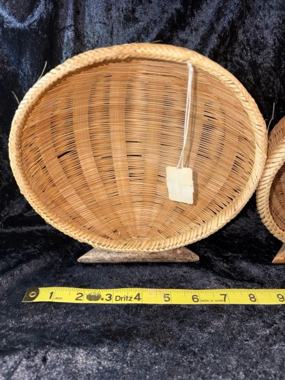 NWT  Woven Bamboo Fan-Shape Display Bowls Set of 3 Natural Tan Boho Vintage